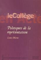 Couverture du livre « Politiques de la representation - etudes 3 » de Louis Marin aux éditions Kime