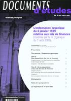 Couverture du livre « L'ordonnance organique du 2 janvier 1959 relative aux lois de finances de mai 2001 ; edition 2001 » de  aux éditions Documentation Francaise