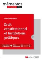 Couverture du livre « Droit constitutionnel et institutions politiques (24e édition) » de Jean-Claude Acquaviva aux éditions Gualino