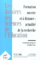 Couverture du livre « Formation ouverte et distance : actualites de la recherche revue les dossiers de » de  aux éditions Pu Du Midi