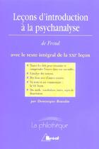 Couverture du livre « Leçons d'introduction à la psychanalyse, de Freud » de Dominique Bourdin aux éditions Breal