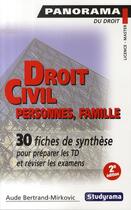Couverture du livre « Droit civil : personnes, famille (2e édition) » de Bertrand-Mirkovic A. aux éditions Studyrama