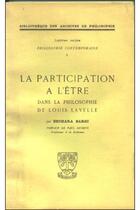 Couverture du livre « La participation a l'etre dans la philosophie de louis lavelle » de Sargi Bechara aux éditions Beauchesne