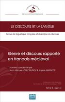 Couverture du livre « Genre et discours rapporté en français médiéval : Tome 8. 1 (2016) » de  aux éditions Eme Editions