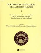 Couverture du livre « Documents linguistiques de la suisse romande 1 » de  aux éditions Cnrs