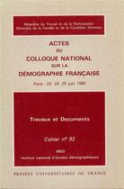 Couverture du livre « Actes du colloque national sur la démographie française » de  aux éditions Ined