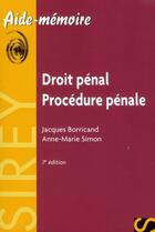 Couverture du livre « Droit pénal, procédure pénale (7e édition) » de Anne-Marie Simon et Jacques Borricand aux éditions Sirey