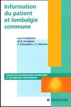Couverture du livre « Information du patient et lombalgie commune » de Michel Coudeyre et Pierre Herisson et Poiraudeau aux éditions Elsevier-masson