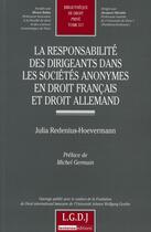 Couverture du livre « La responsabilité des dirigeants dans les sociétés anonymes en droit français et droit allemand » de Redenius-Hoevermann aux éditions Lgdj