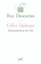 Couverture du livre « Gilles Deleuze ; immanence et vie » de  aux éditions Puf