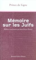 Couverture du livre « Mémoire sur les juifs » de Charles Joseph Ligne aux éditions Bernard Gilson