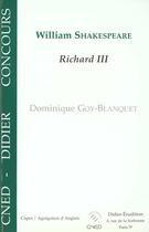 Couverture du livre « WILLIAM SHAKESPEARE: RICHARD III » de Pierre Brunel aux éditions Klincksieck