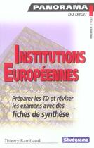 Couverture du livre « Institutions europeennes » de Thierry Rambaud aux éditions Studyrama