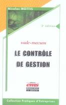 Couverture du livre « Le contrôle de gestion » de Nicolas Mottis aux éditions Management Et Societe