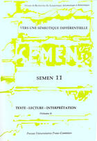 Couverture du livre « SEMEN T.11 ; vers une sémiotique différentielle » de Presses Universitaires De Franche-Comté aux éditions Pu De Franche Comte