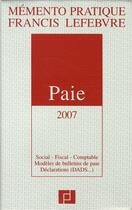 Couverture du livre « Paie (édition 2007) » de  aux éditions Lefebvre