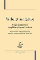 Couverture du livre « Verba et sententiae » de Raymond Trousson aux éditions Honore Champion