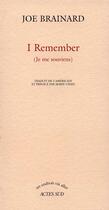 Couverture du livre « I remember » de Joe Brainard aux éditions Actes Sud