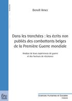 Couverture du livre « Dans les tranchées : les écrits non publiés des combattants belges de la première guerre mondiale ; analyse de leurs expériences de guerre et des facteurs de résistance » de Benoit Amez aux éditions Publibook