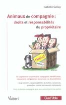 Couverture du livre « Animaux de compagnie : droits et responsabilites du proprietaire » de Isabelle Gallay aux éditions Vuibert