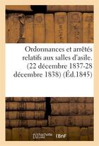 Couverture du livre « Ordonnances et arretes relatifs aux salles d'asile. (22 decembre 1837-28 decembre 1838) » de  aux éditions Hachette Bnf