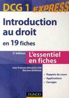 Couverture du livre « DCG 1 ; introduction au droit en 19 fiches (2e édition) » de Jean-Francois Bocquillon et Martine Mariage aux éditions Dunod