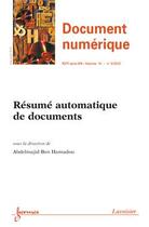 Couverture du livre « Resume Automatique De Documents Document Numerique Rsti Volume 15 N  2 Maiaout 2012 » de Ben Hamadou aux éditions Hermes Science Publications
