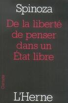 Couverture du livre « De la liberté de penser dans un état libre » de Baruch Spinoza aux éditions L'herne