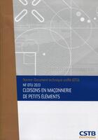 Couverture du livre « Nf dtu 20.13 cloisons en maconnerie de petis elements. nouvelle formule » de Cstb aux éditions Cstb