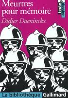 Couverture du livre « Meurtres pour memoire » de Didier Daeninckx aux éditions Gallimard