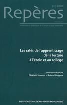 Couverture du livre « Reperes, n 35/2007. les rates de l'apprentissage de la lecture a l'e cole et au college » de Go Nonnon Elisabeth aux éditions Ens Lyon