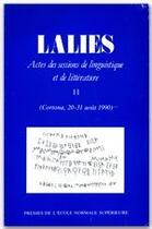 Couverture du livre « REVUE LALIES n.11 » de Jean Lallot aux éditions Rue D'ulm