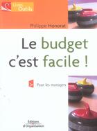 Couverture du livre « Le budget, c'est facile ! pour les managers » de Philippe Honorat aux éditions Organisation