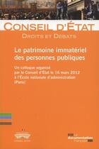 Couverture du livre « Le patrimoine immatériel des personnes publiques » de Conseil D'Etat aux éditions Documentation Francaise