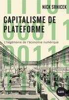 Couverture du livre « Capitalisme de plateforme ; l'hégémonie de l'économie numérique » de Nick Srnicek aux éditions Lux Canada