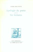 Couverture du livre « Apologie du poete ; six lectures » de Pierre-Jean Jouve aux éditions Fata Morgana