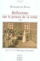 Couverture du livre « Réflexions sur le procès de la reine (1793) » de Germaine De Stael-Holstein aux éditions Paris