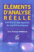 Couverture du livre « Elements d'analyse pour le capes et l'agregation de maths. » de Rombaldi J-E. aux éditions Edp Sciences