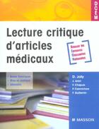 Couverture du livre « Lecture critique d'articles medicaux » de Damien Joly aux éditions Elsevier-masson