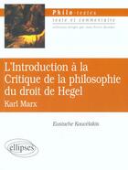 Couverture du livre « Marx, l'introduction a la critique de la philosophie du droit de hegel » de Eustache Kouvelakis aux éditions Ellipses