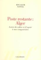 Couverture du livre « Poste restante alger - lettre de colere et d'espoir a mes compatriotes » de Boualem Sansal aux éditions Gallimard