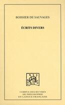 Couverture du livre « Écrits divers » de François Boissier De Sauvages aux éditions Pu De Dijon