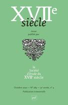 Couverture du livre « Xviie siecle 2020, n.289 » de  aux éditions Puf