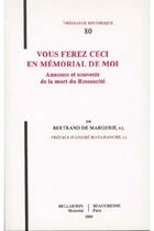 Couverture du livre « TH n°80 - Vous ferez ceci en mémorial de moi - Annonce et souvenir de la mort du Ressuscité » de Bernard Margeride aux éditions Beauchesne