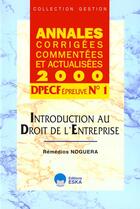 Couverture du livre « Dpecf n 1-introduction au droit de l'entreprise-acca 00- » de Remedios Noguera aux éditions Eska