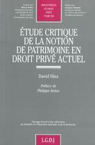 Couverture du livre « Etude critique de la notion de patrimoine en droit prive actuel - vol399 » de Hiez D. aux éditions Lgdj