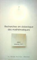 Couverture du livre « Revue recherche en didactique des mathematiques tome 23/1 » de  aux éditions La Pensee Sauvage Editions