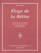 Couverture du livre « Eloge de la betise » de Hesse/Barthelet aux éditions Corti