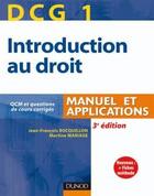 Couverture du livre « DCG 1 ; introduction au droit ; manuel et applications (3e édition) » de Jean-Francois Bocquillon et Martine Mariage aux éditions Dunod