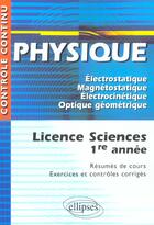 Couverture du livre « Physique ; électrostatique, magnétostatique, électrocinétique, optique géométrique ; licence Sciences 1ère année » de Clavier/Thouroude aux éditions Ellipses